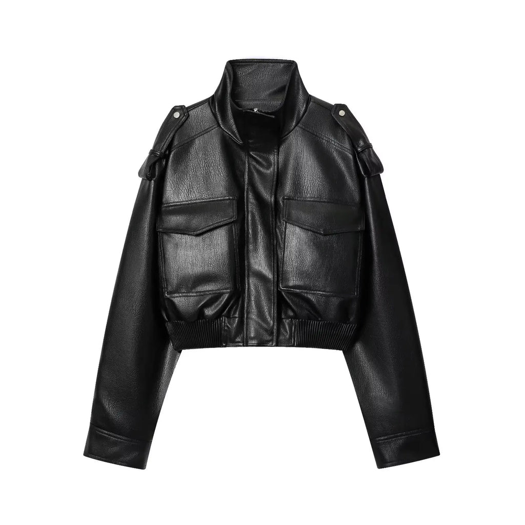 Faux Leather Utility Bomber Jacket - Leah Partow
