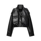 Faux Leather Utility Bomber Jacket - Leah Partow