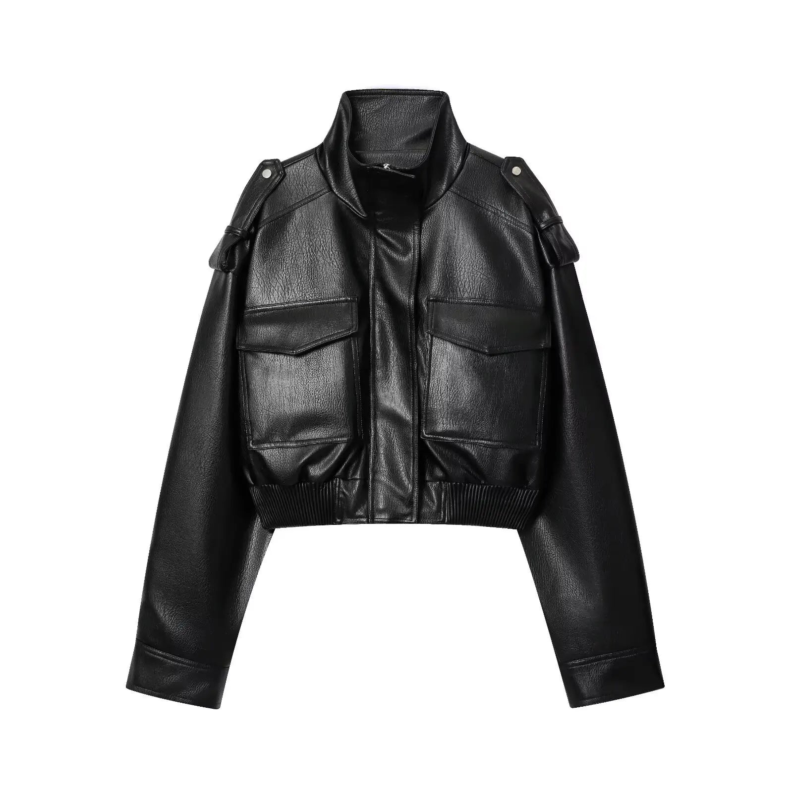 Faux Leather Utility Bomber Jacket - Leah Partow