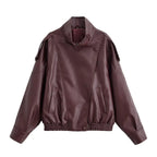 Faux PU Leather Cropped Bomber Jacket - Leah Partow