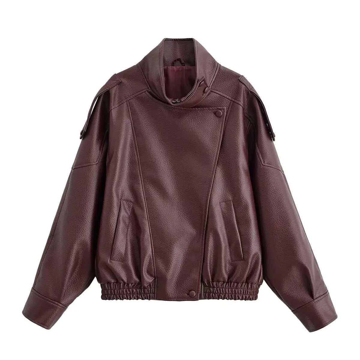 Faux PU Leather Cropped Bomber Jacket - Leah Partow