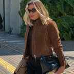 Brown Suede-Look Cropped Jacket - Leah Partow