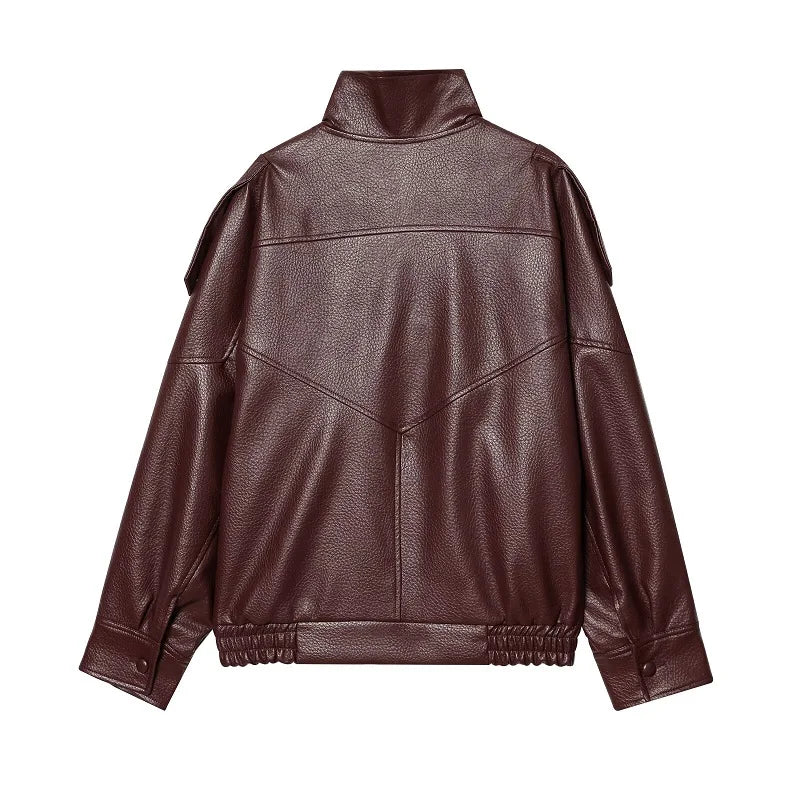 Oversized Faux Leather Bomber Jacket - Leah Partow