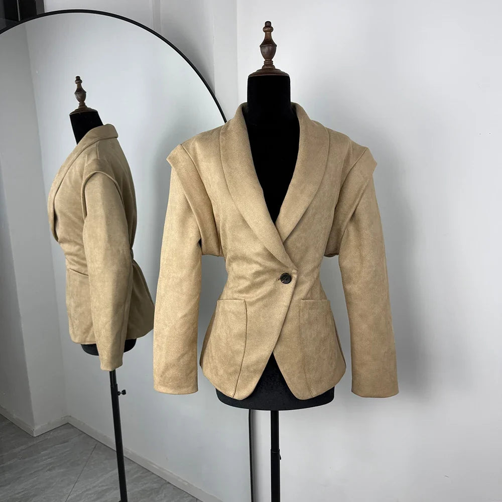 Suede-Look Tailored Blazer Jacket - Leah Partow