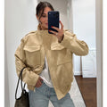 Suede-Like Utility Bomber Jacket - Leah Partow