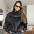 Black Faux Leather Biker Jacket - Leah Partow