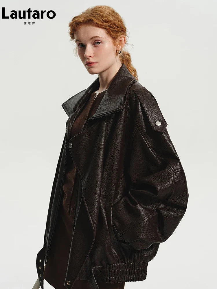 Oversized Faux Leather Moto Jacket - Leah Partow