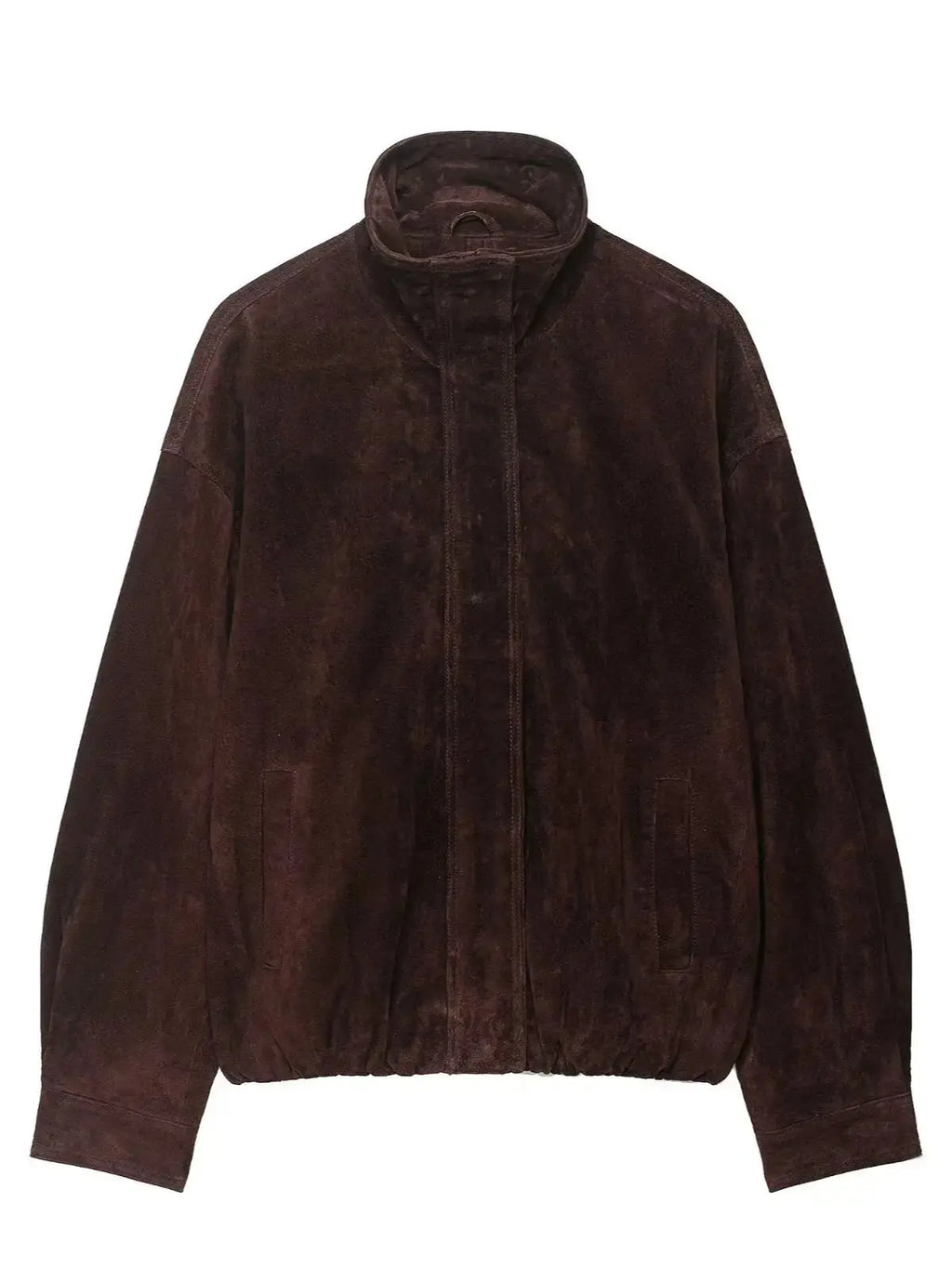 Deep Brown Suede-Like Bomber Jacket - Leah Partow