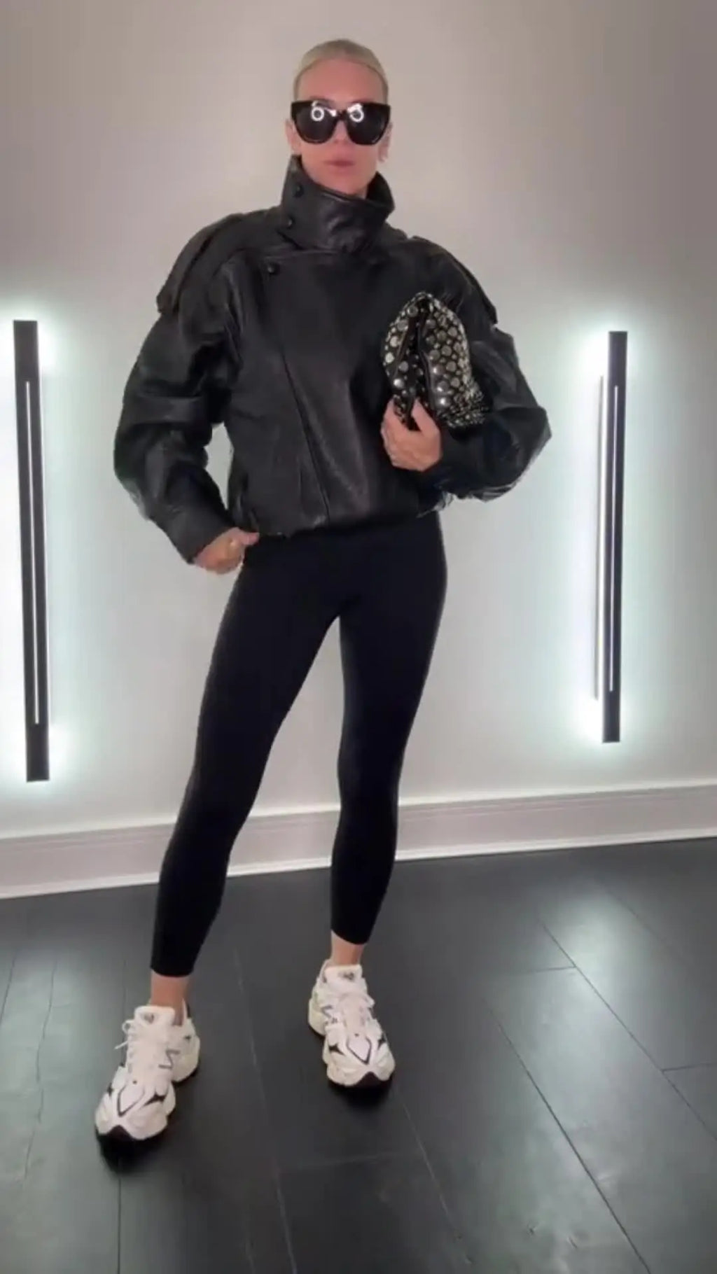 Cropped Leather-Look Bomber Jacket - Leah Partow