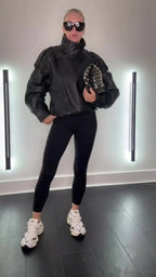 Cropped Leather-Look Bomber Jacket - Leah Partow