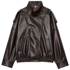 Cropped Faux Leather Bomber Jacket - Leah Partow
