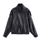 Cropped Faux Leather Moto Bomber Jacket - Leah Partow