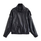 Stand Collar Faux Leather Jacket - Leah Partow