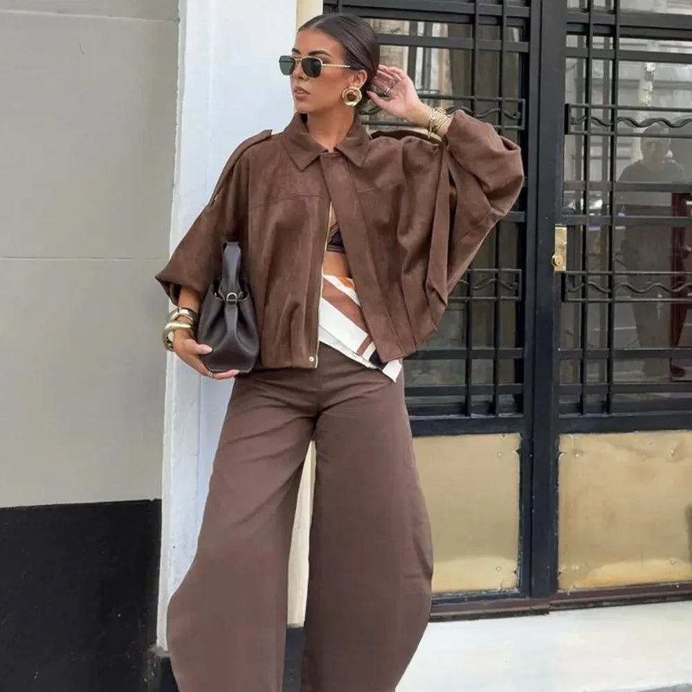 Cropped Suede-Like Bomber Jacket - Leah Partow