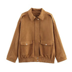 Suede-Like Utility Bomber Jacket - Leah Partow