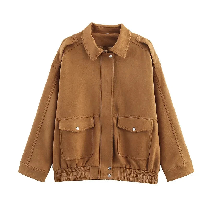 Suede-Like Utility Bomber Jacket - Leah Partow