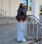 Faux Leather Utility Bomber Jacket - Leah Partow
