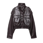 Cropped Faux Leather Bomber Jacket - Leah Partow