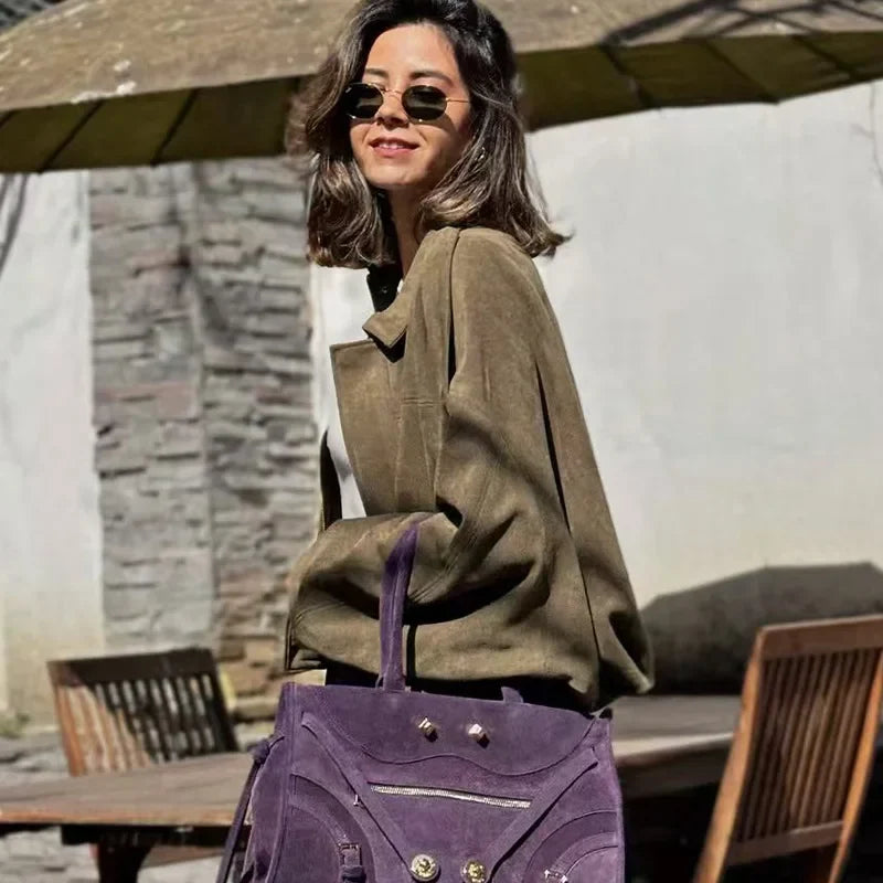 Cropped Suede-Like Bomber Jacket - Leah Partow