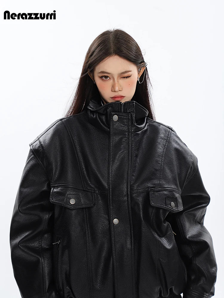 Oversized Faux Leather Utility Jacket - Leah Partow