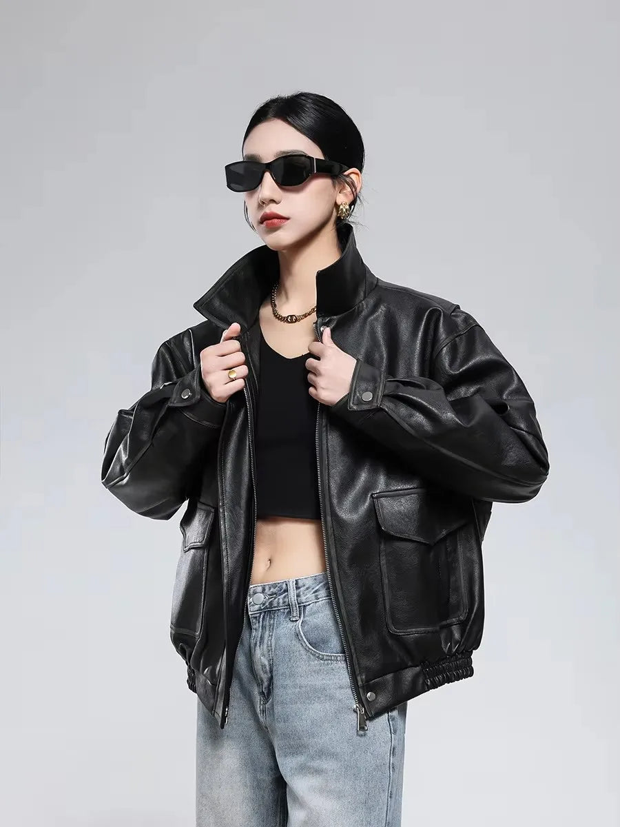 Distressed Faux Leather Utility Jacket - Leah Partow