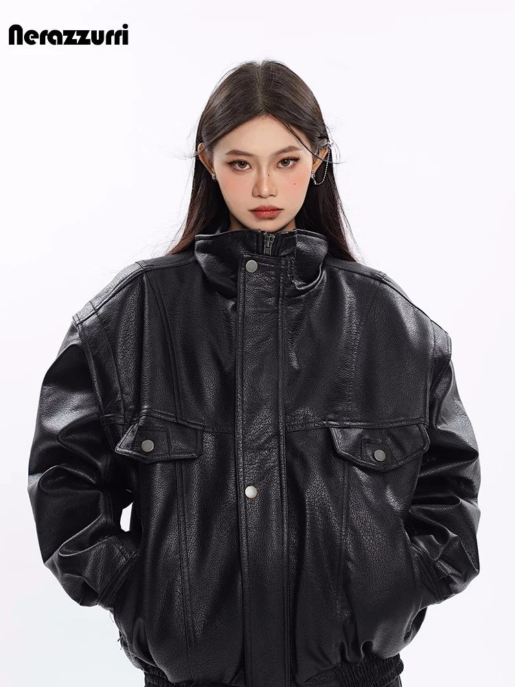 Oversized Faux Leather Utility Jacket - Leah Partow