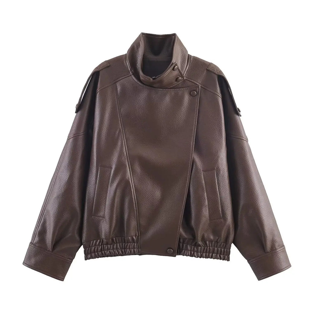 Cropped Leather-Look Bomber Jacket - Leah Partow