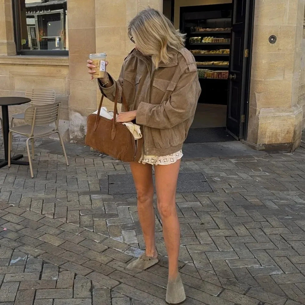 Textured Utility Bomber Jacket - Leah Partow