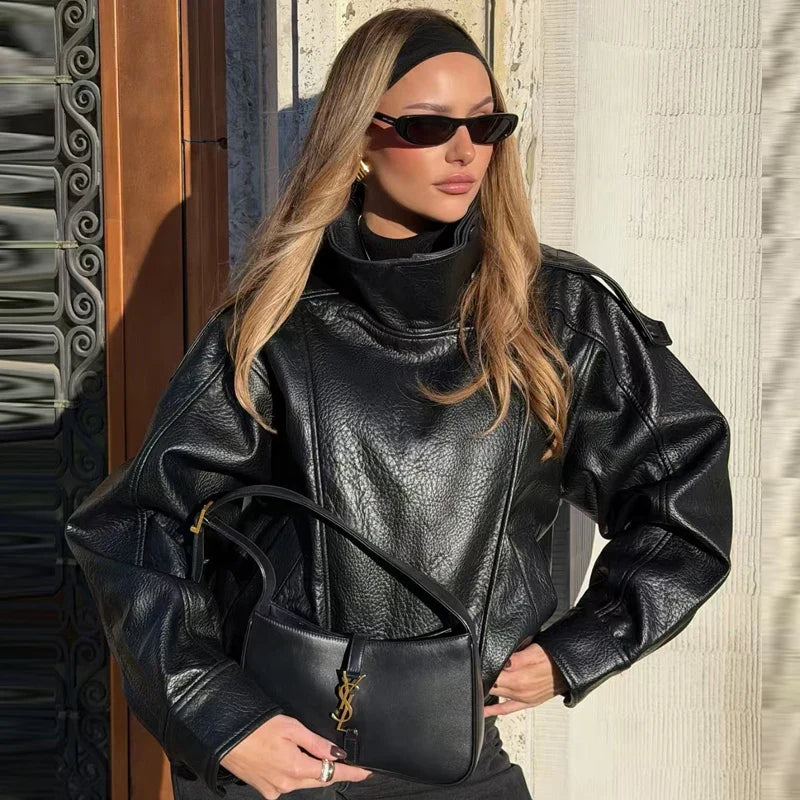 Cropped Faux Leather Bomber Jacket - Leah Partow