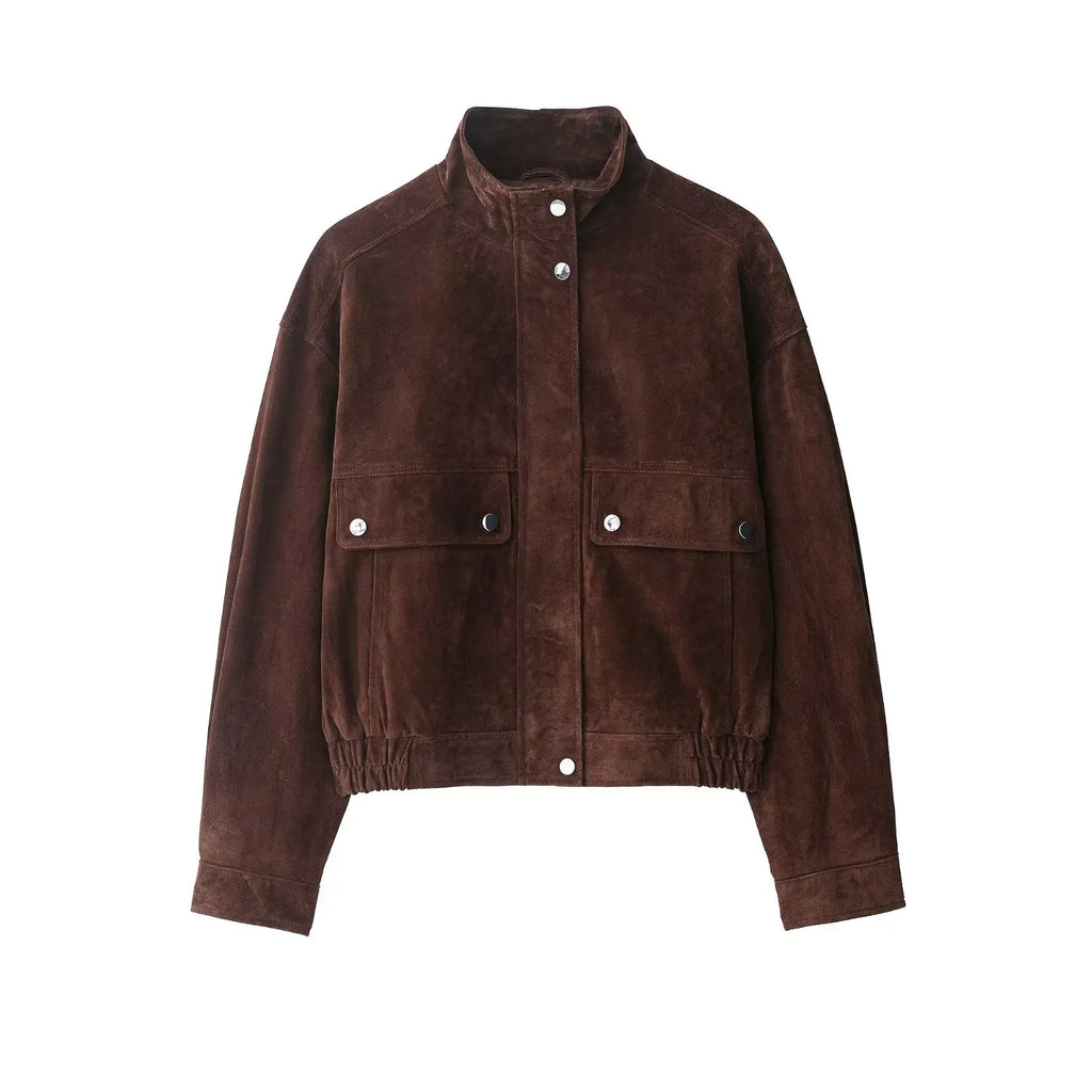 Brown Suede-Look Utility Jacket - Leah Partow
