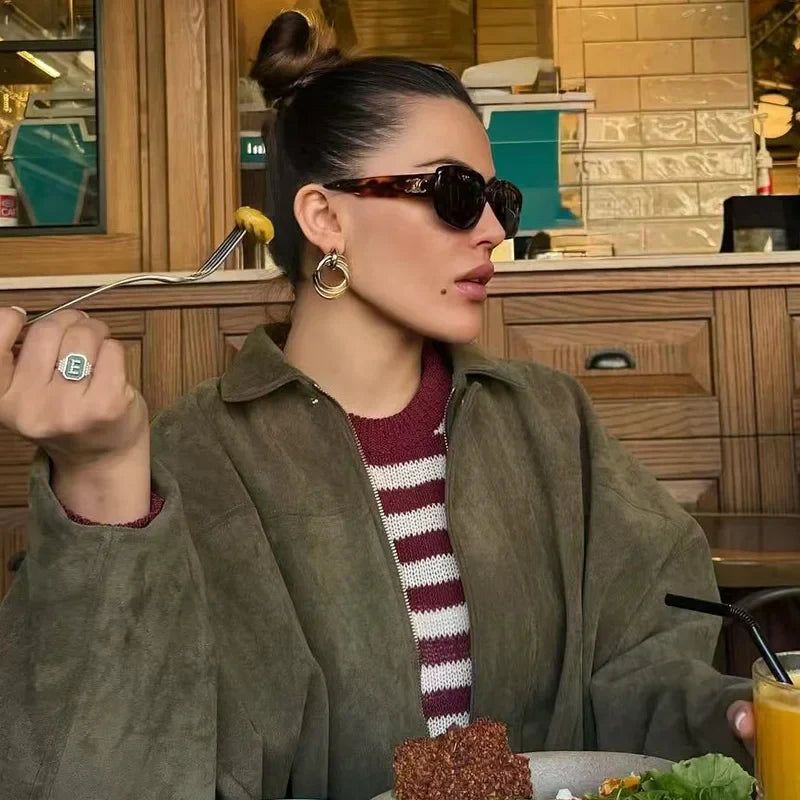 Cropped Suede-Like Bomber Jacket - Leah Partow