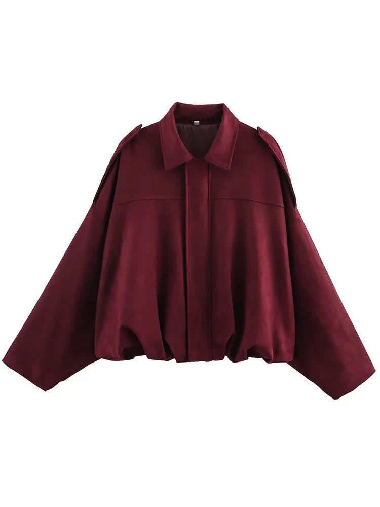 Oversized Suede-Look Bomber Jacket - Leah Partow