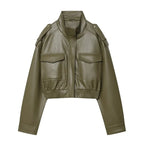Cropped Faux Leather Bomber Jacket - Leah Partow