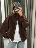 Deep Brown Suede-Like Bomber Jacket - Leah Partow