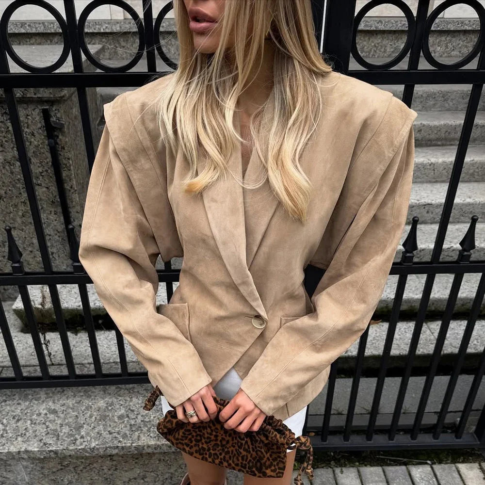 Suede-Look Tailored Blazer Jacket - Leah Partow