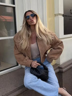 Suede-Look Cropped Utility Jacket - Leah Partow