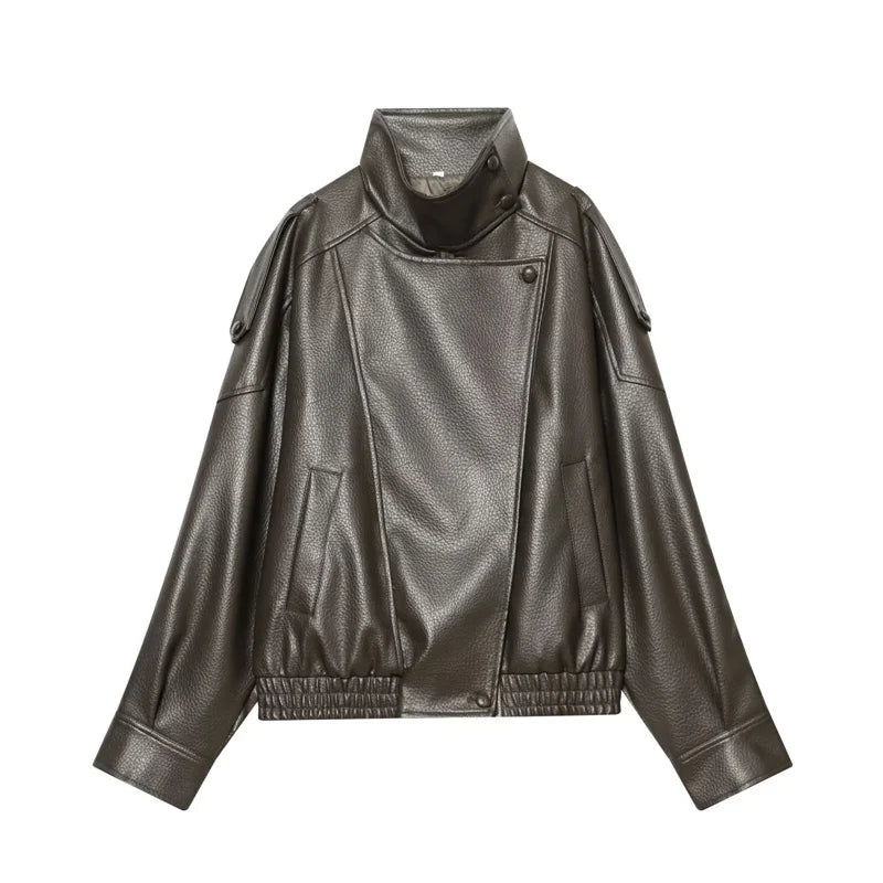 Leather-Look Snap-Front Moto Jacket - Leah Partow