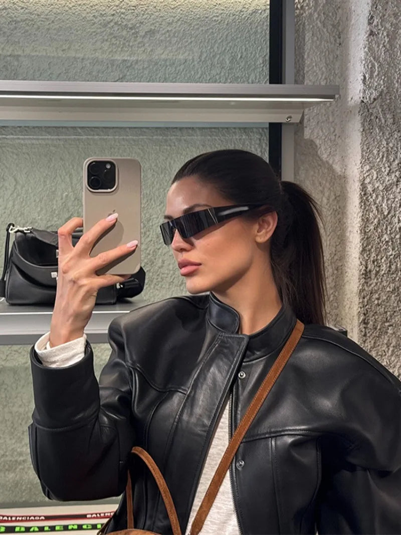 Cropped Leather-Look Bomber Jacket - Leah Partow