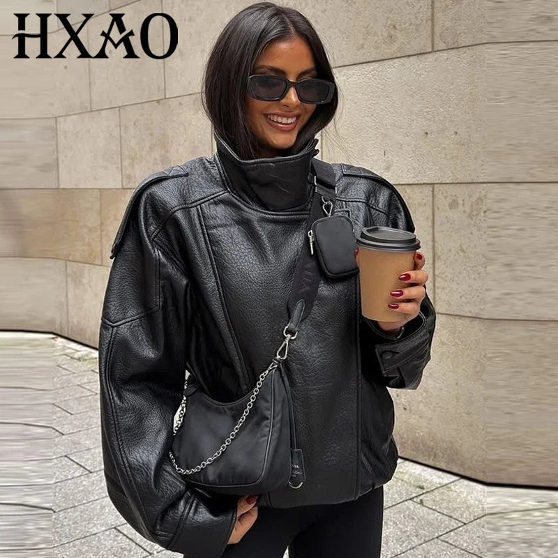 Black Faux Leather Biker Jacket - Leah Partow