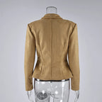 Camel Suede-Like Peplum Zip Jacket - Leah Partow