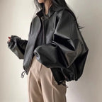 Oversized Faux Leather Bomber Jacket - Leah Partow