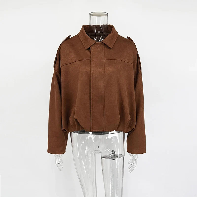 Suede-Like Cropped Bomber Jacket - Leah Partow