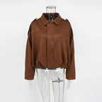 Suede-Like Cropped Bomber Jacket - Leah Partow