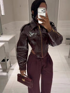 Glossy Cinched-Waist Faux Leather Jacket - Leah Partow