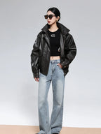 Distressed Faux Leather Utility Jacket - Leah Partow
