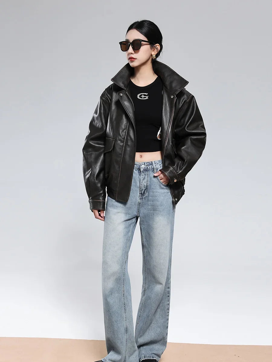 Distressed Faux Leather Utility Jacket - Leah Partow