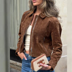 Brown Suede-Like Cropped Jacket - Leah Partow