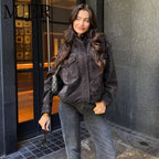 Suede-Like Utility Bomber Jacket - Leah Partow