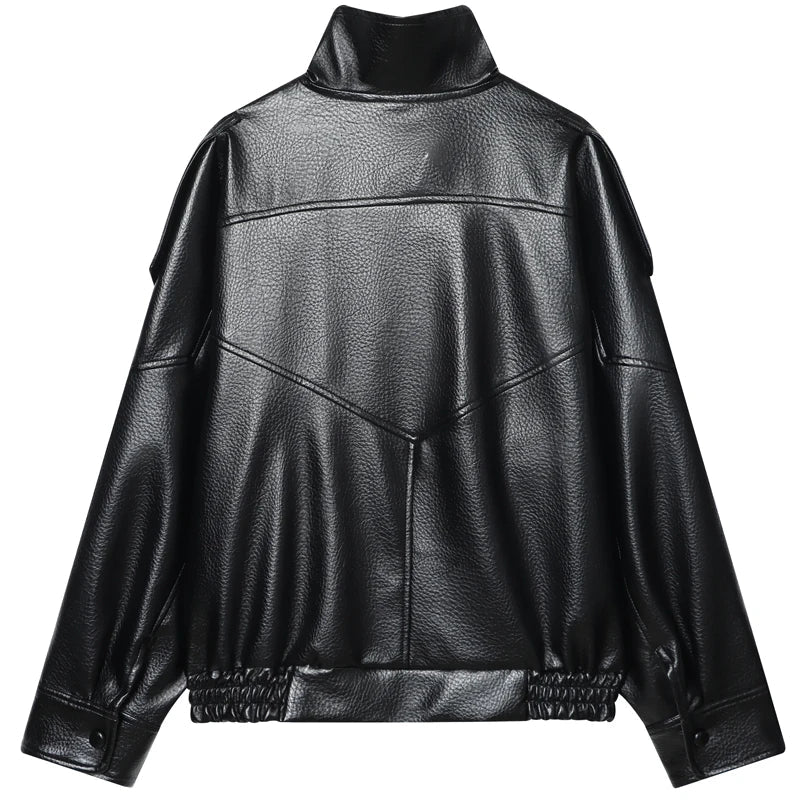 Cropped Faux Leather Moto Jacket - Leah Partow