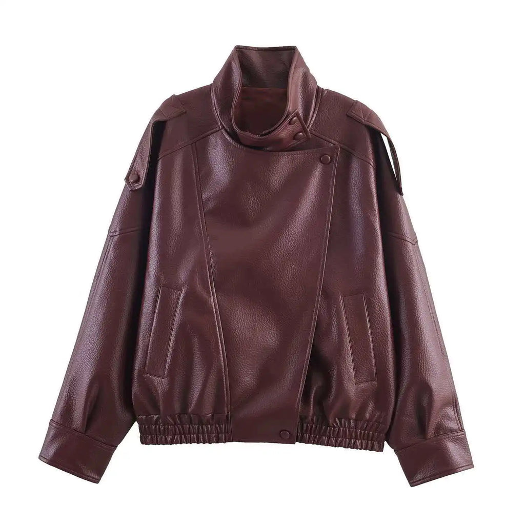 Cropped Leather-Look Bomber Jacket - Leah Partow